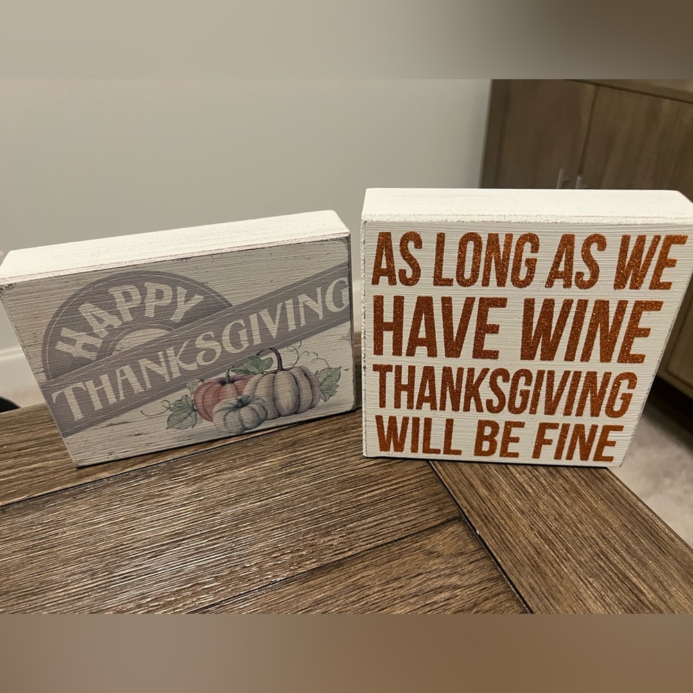 Thanksgiving Wooden Sign Set - White and Orange